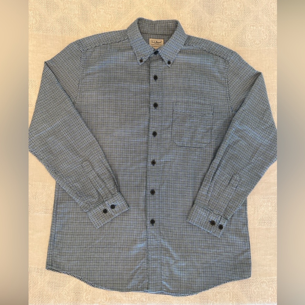 L.L.Bean Traditional Fit Flannel Shirt Mens M-Reg Houndstooth Deep Sapphire NWT